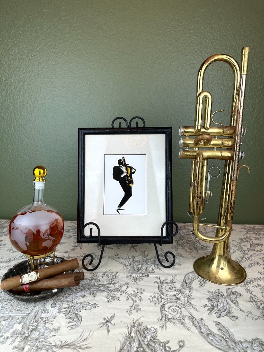 Vintage Michel Canetti Jazz Musician Saxophone Silhouette Framed Print